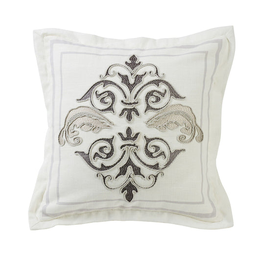 Charlotte - Square Flanged & Outlined Embroidered Pillow - White