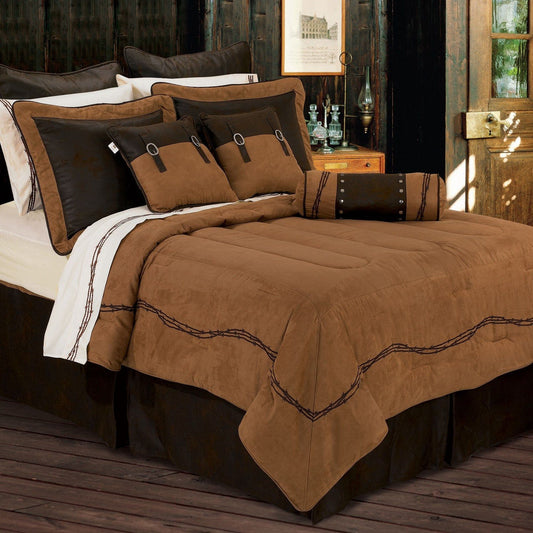 Rustic Barbwire - Twin Barbwire Comforter Set (Set of 5) - Tan