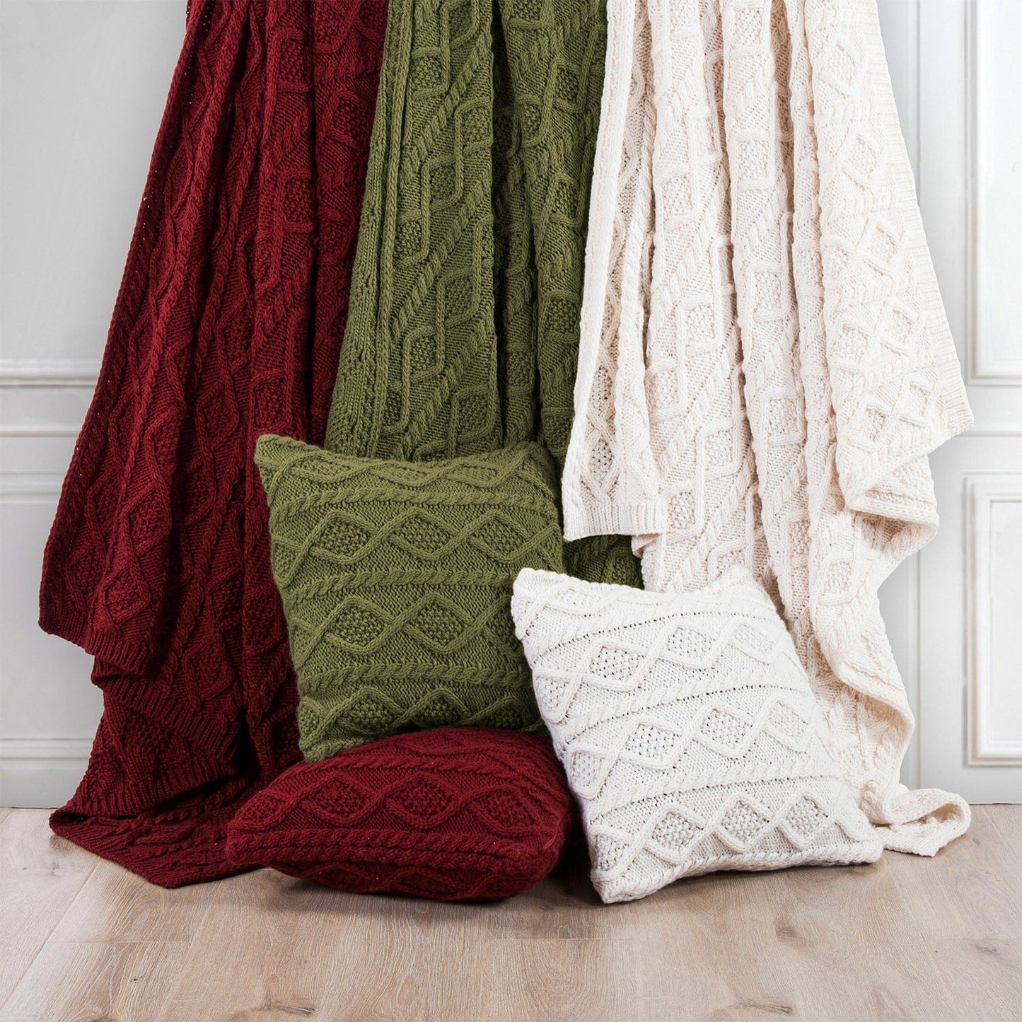 Cable Knit - Soft Wool Throw Blanket - Sage Green