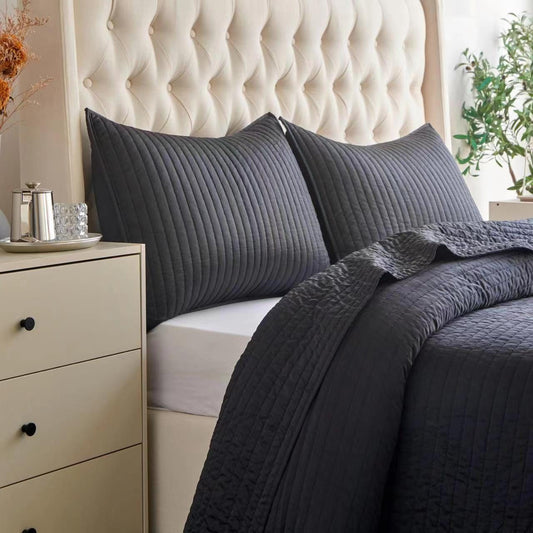 Satin Channel - Twin Quilt Set (Set of 2) - Black