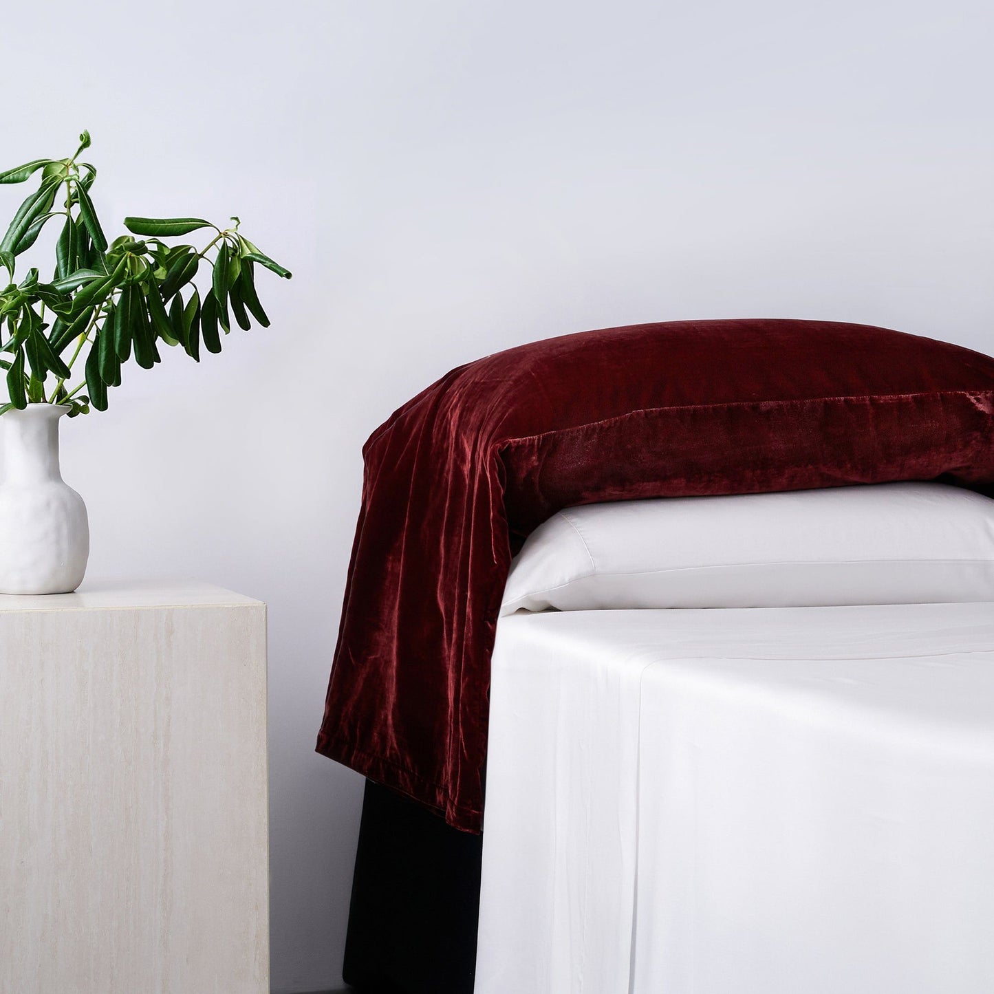 Stella - Faux Silk Velvet Waterfall Pillowcase Set (Set of 2) - Garnet Red