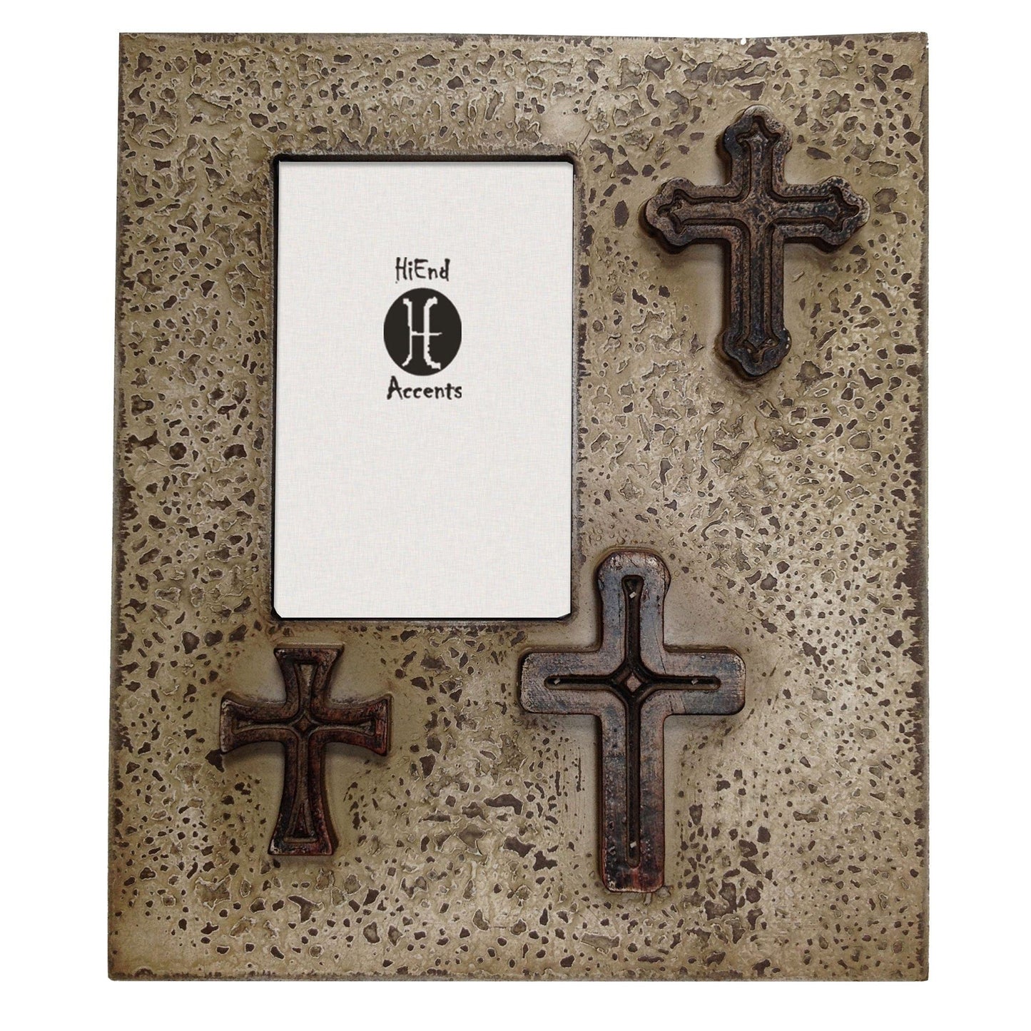 Picture Frame - 4" x 6" Distressed 3-Cross Picture Frame  - Cream