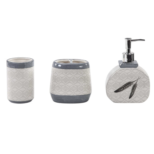 Tossed Feather - Feather Design Countertop Bathroom Set (Set of 3) - Cream / Gray