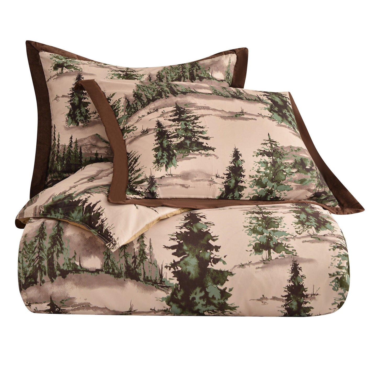 Joshua - Full Comforter Set (Set of 3) - Brown / Green / Cream