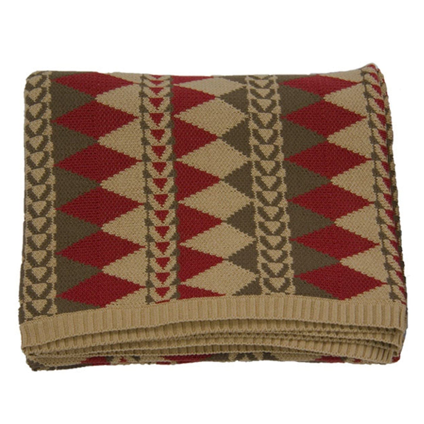 Wilderness Ridge - Knitted Throw Blanket - Red / Tan