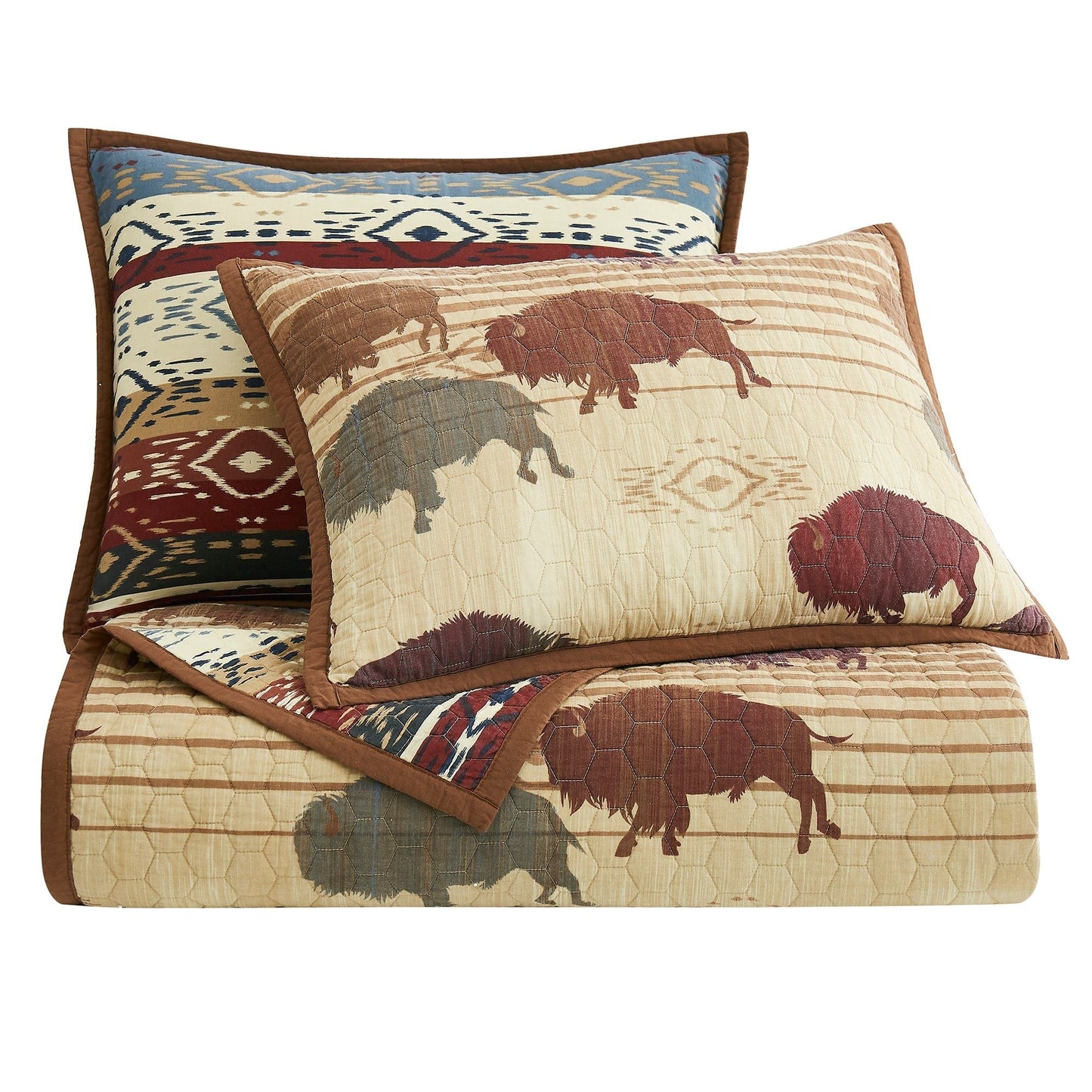 Home On The Range - Full/Queen Reversible Quilt Set (Set of 3) - Tan