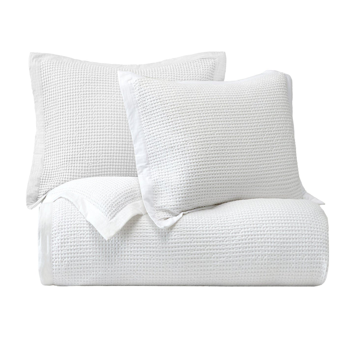 Stonewashed Cotton Waffle Weave - King Duvet Cover Set (Set of 3) - White