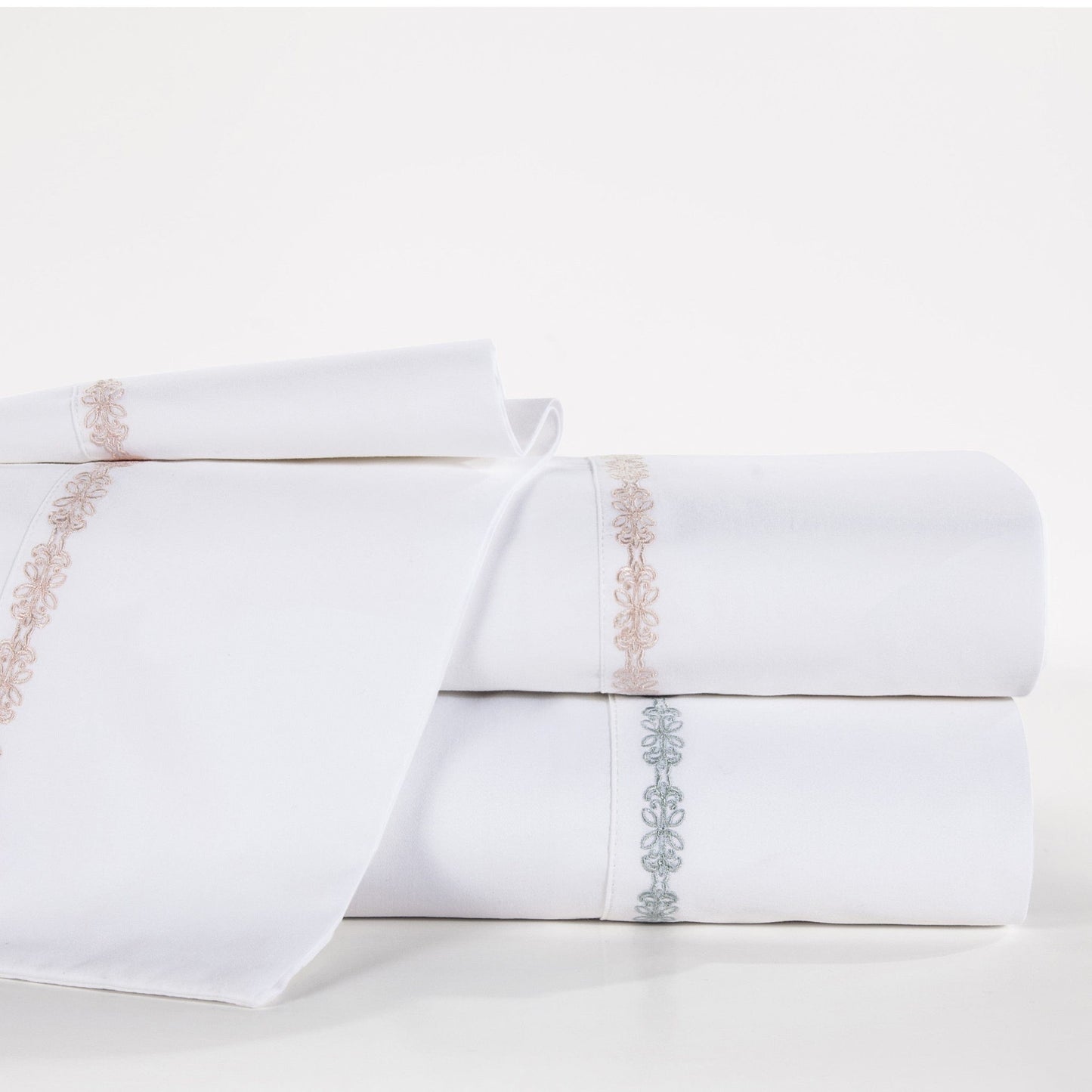 Laurel Sheet - Twin 350TC Laurel Embroidered Border Sheet Set (Set of 3) - Blush