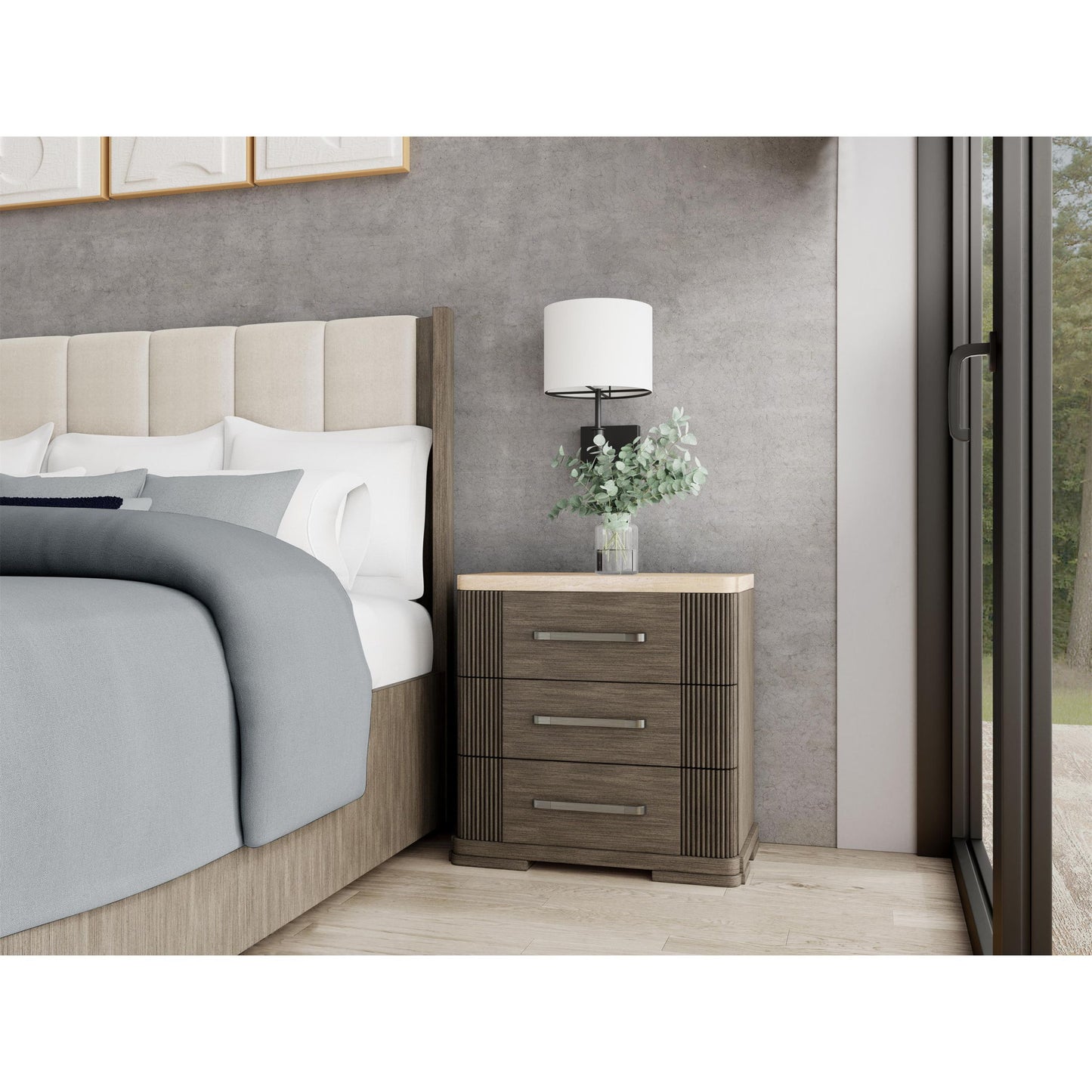 Sariel - Stone Top 3 Drawer Nightstand - Dark Brown