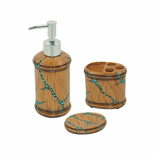Turquoise - Inlay Countertop Bathroom Set Turquoise (Set of 3) - Tan / Turquoise