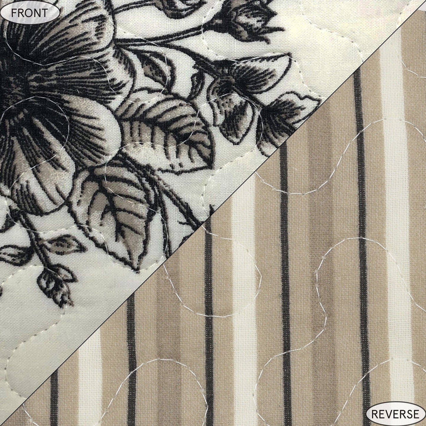 Lyla - Full/Queen Reversible Floral Print Quilt Set (Set of 3) - White / Brown