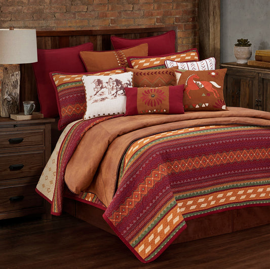 Solace - Full/Queen Reversible Quilt Set (Set of 3) - Red / Orange / Brown