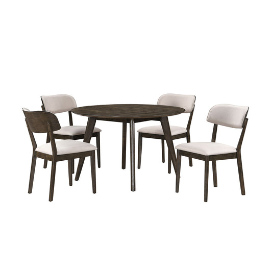 Rex - 48" Round Dining Table & 4 Open Back Chairs - Walnut Brown