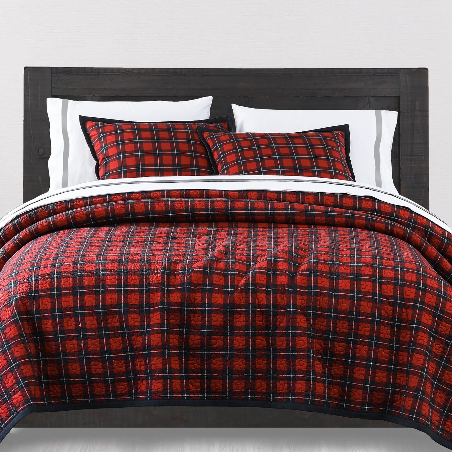 Woodland Plaid - Full/Queen Reversible Quilt Set (Set of 3) - Red / Navy