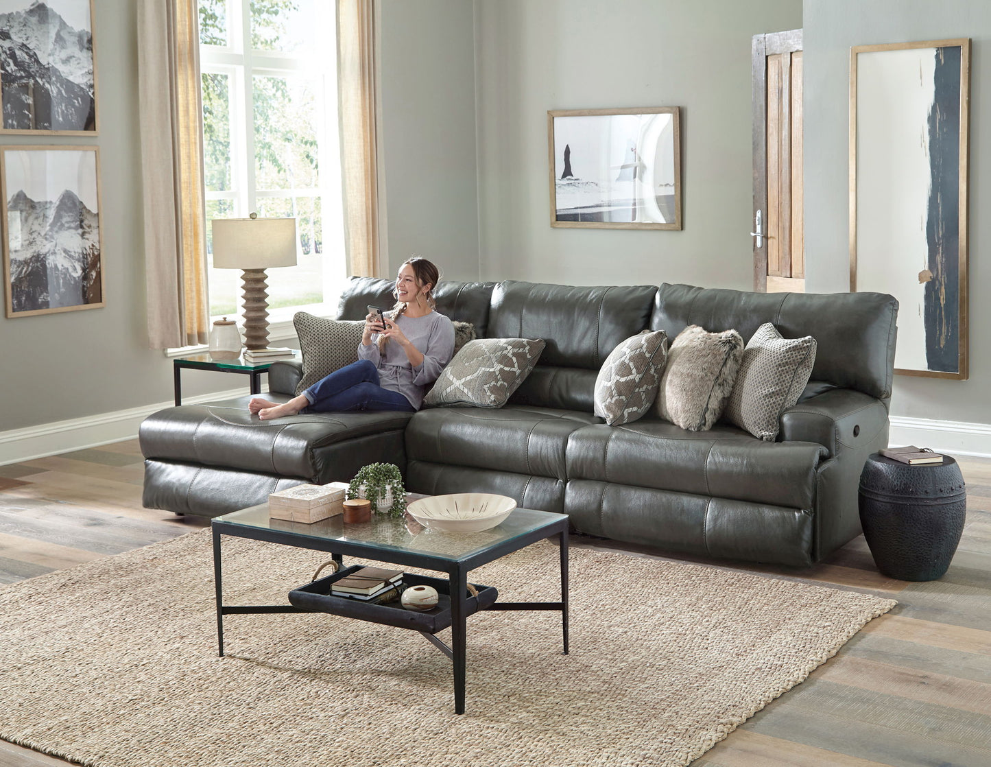 Como - 3 Piece Italian Leather Match Reclining Sectional