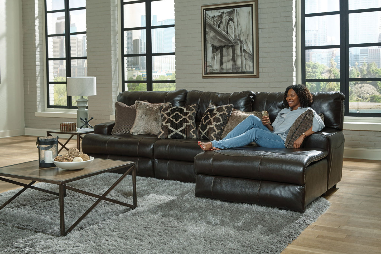 Como - 3 Piece Italian Leather Match Reclining Sectional