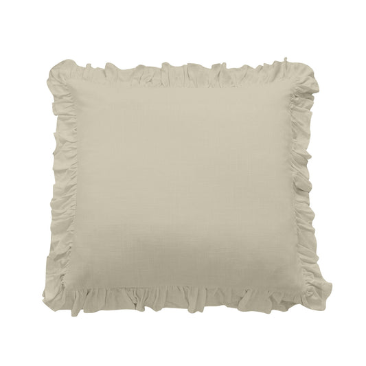 Lily - Washed Linen Ruffled Euro Sham - Light Tan