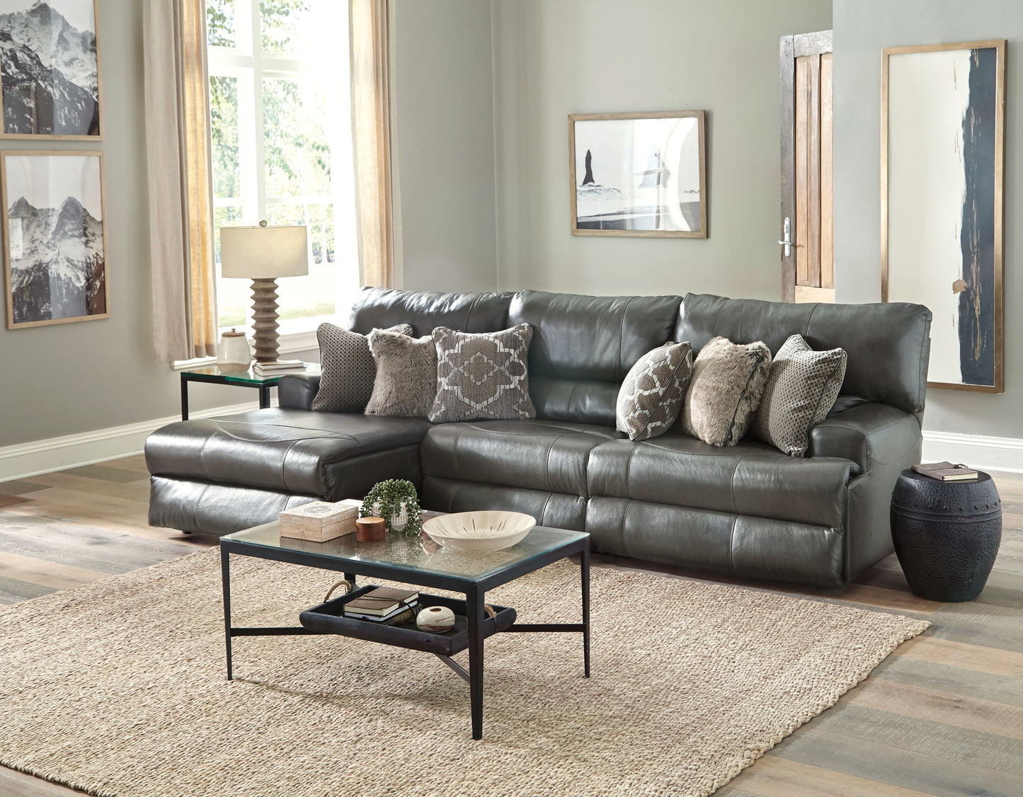 Como - 3 Piece Italian Leather Match Reclining Sectional