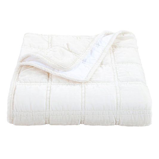 Stella - Faux Silk Velvet Double Box Stitch Throw - Stone