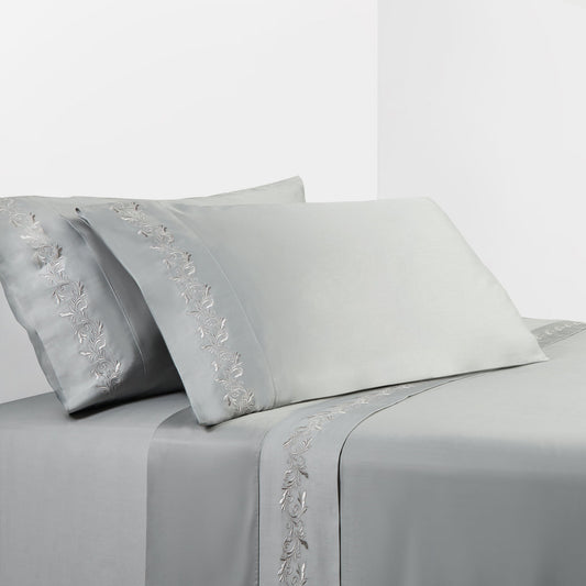 Scroll Sheet - Queen 350TC Gray Scroll Embroidered Sheet Set (Set of 4) - Gray