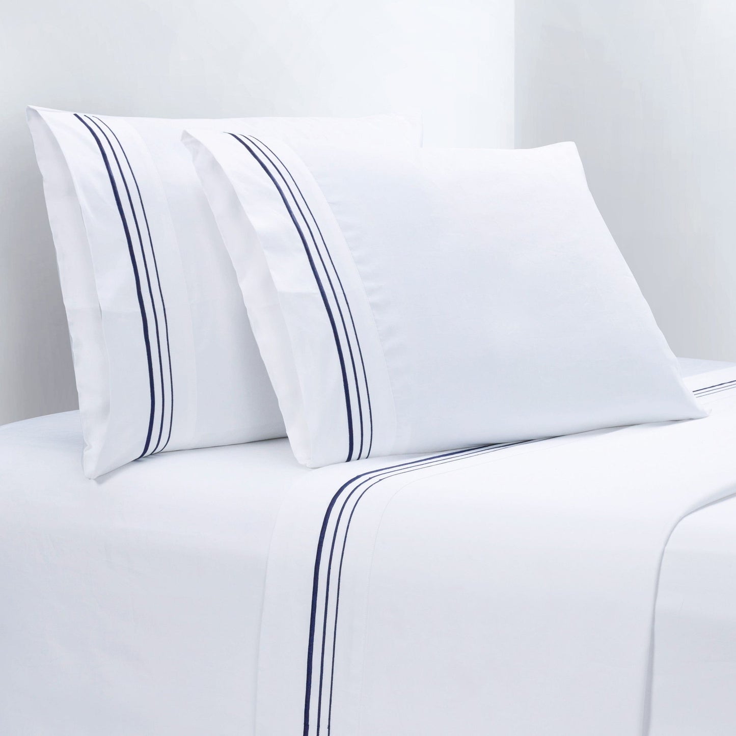 Border Embroidery - Queen Sheet Set (Set of 4) - Navy