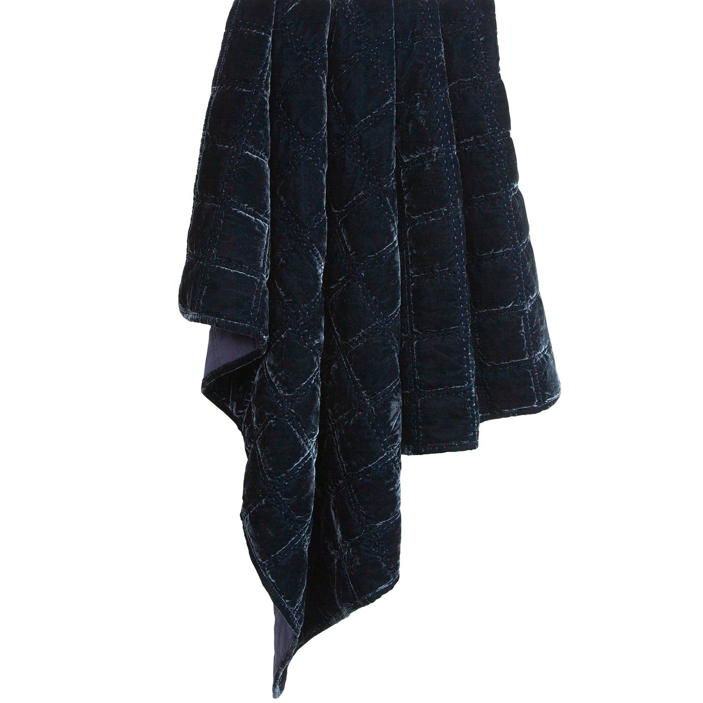 Stella - Faux Silk Velvet Double Box Stitch Throw - Midnight Blue