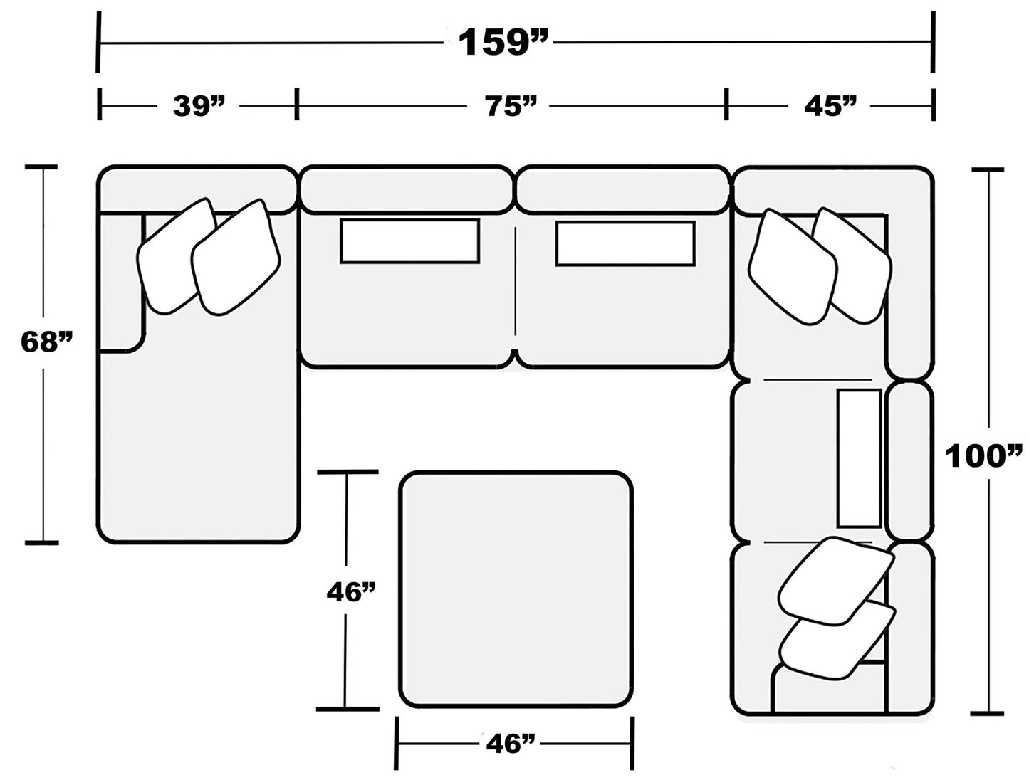 Logan - Upholstered Sectional With Comfort Coil Seating - 46" Cocktail Ottoman And Accent Pillows Included