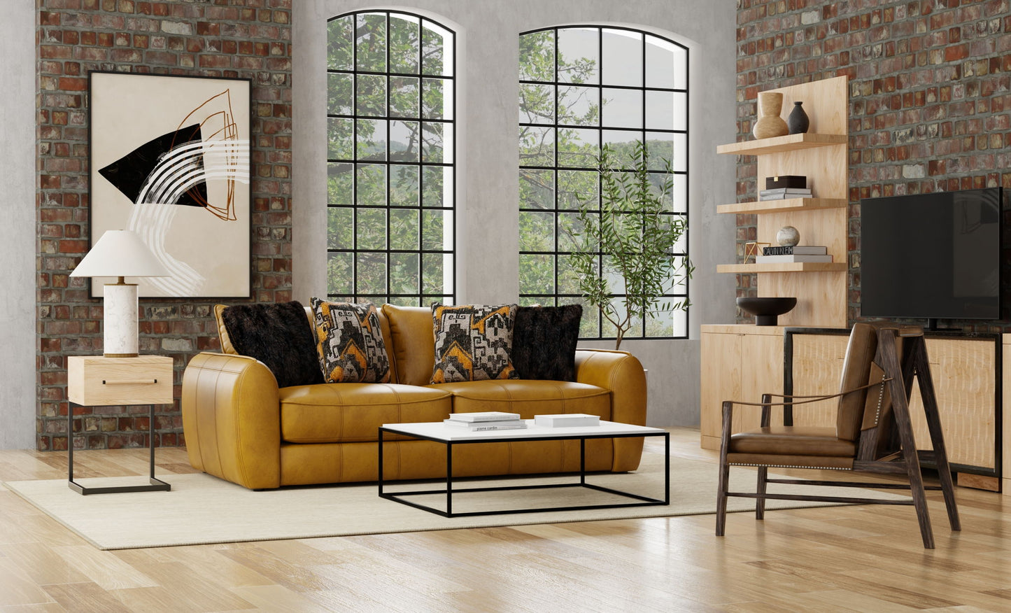 Corvara - Top Grain Italian Leather Match Sofa - Caramel