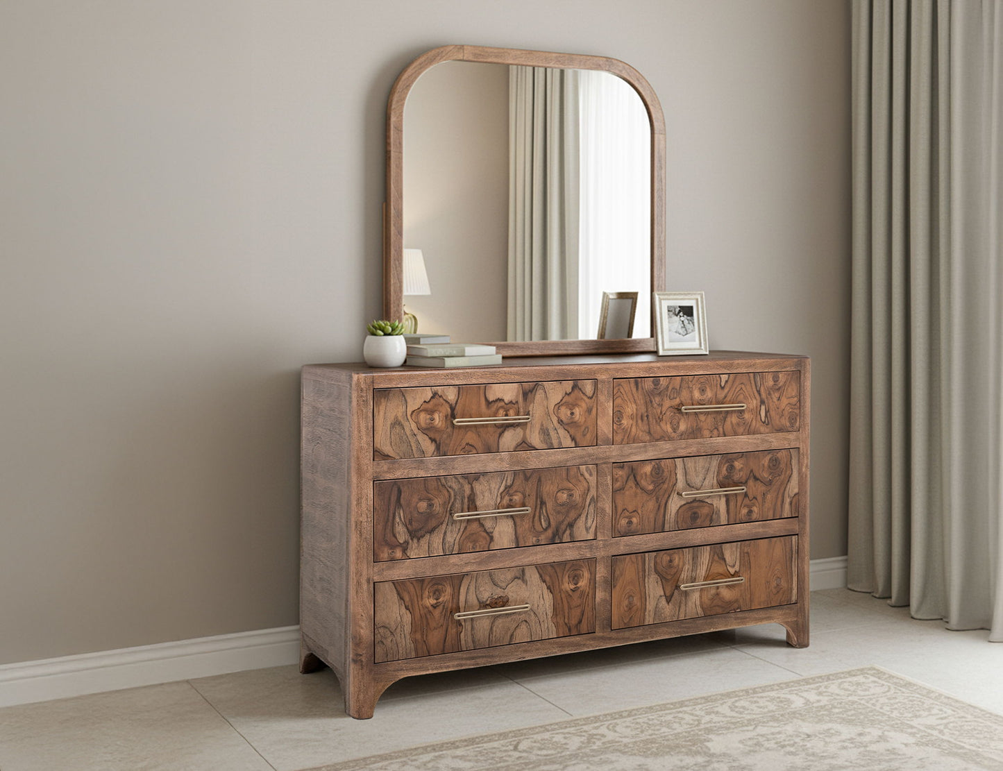 Praga - 6-Drawer Dresser - Almond / Barrel Brown
