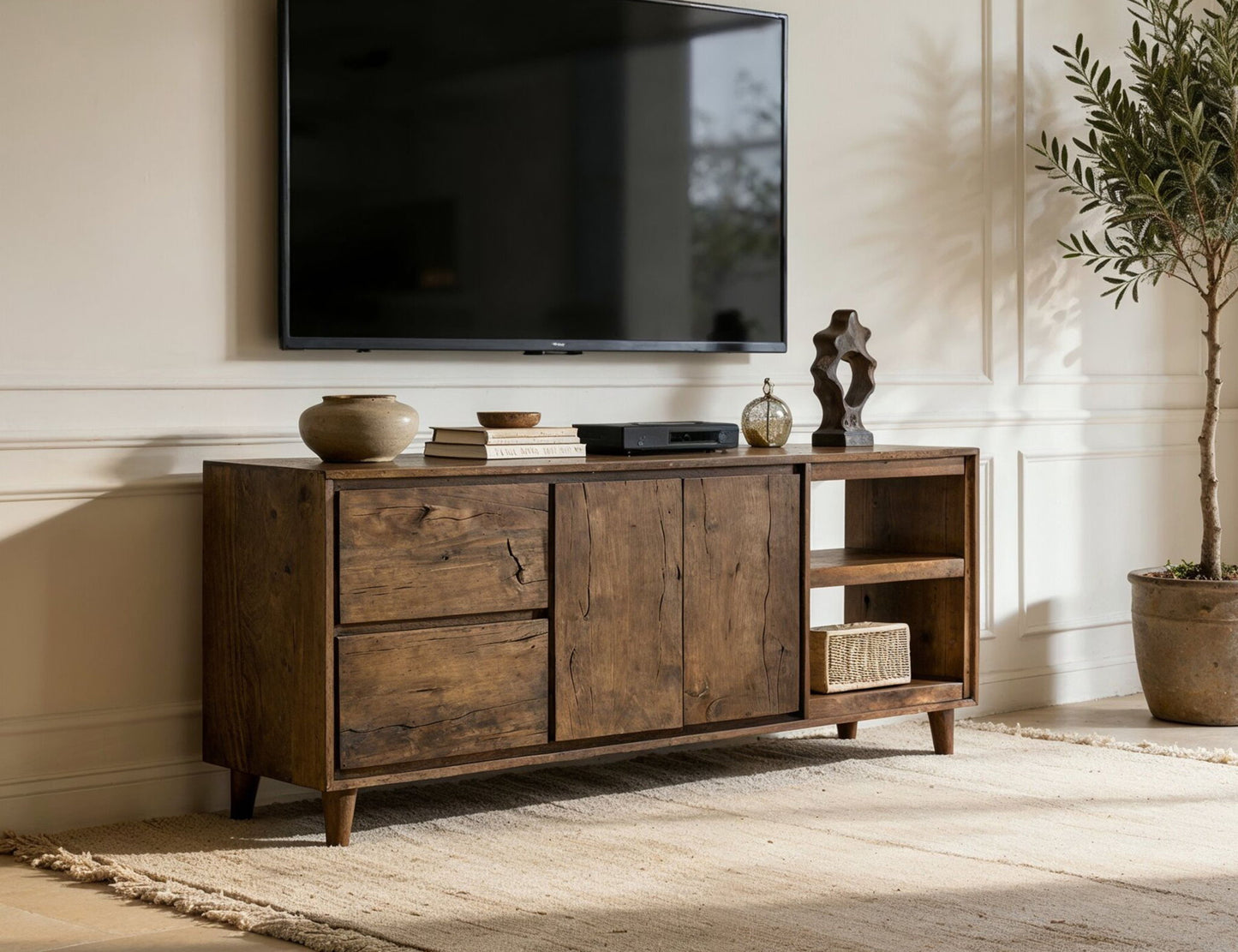 Savia - 3 Drawer & 2 Door TV Stand - Brown