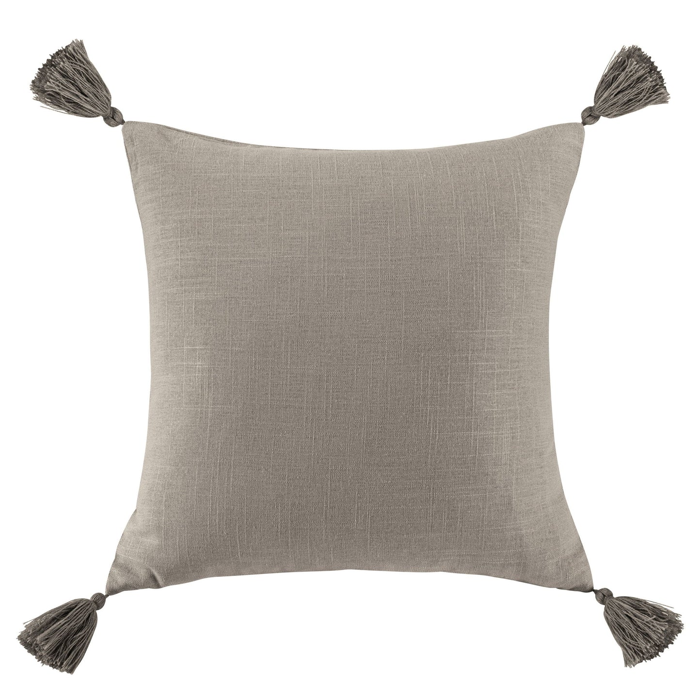 Luna - Washed Linen Tasseled Square Pillow - Taupe