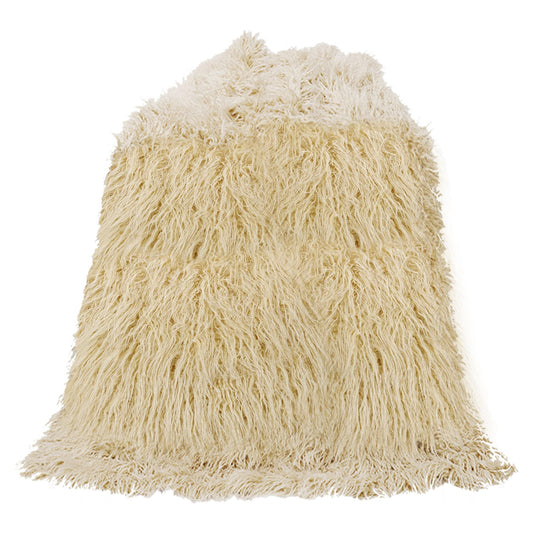 Mongolian Fur - Faux Fur Throw Blanket - Cream