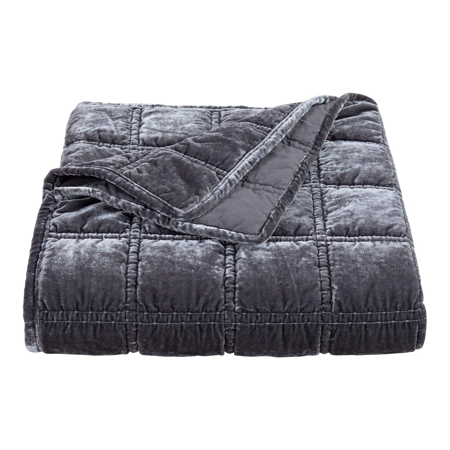 Stella - Faux Silk Velvet Double Box Stitch Throw - Slate