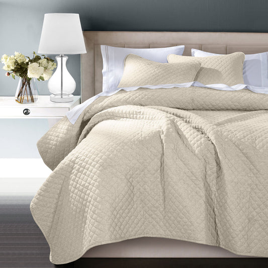 Anna - Full/Queen Diamond Quilted Coverlet Set (Set of 3) - Light Tan
