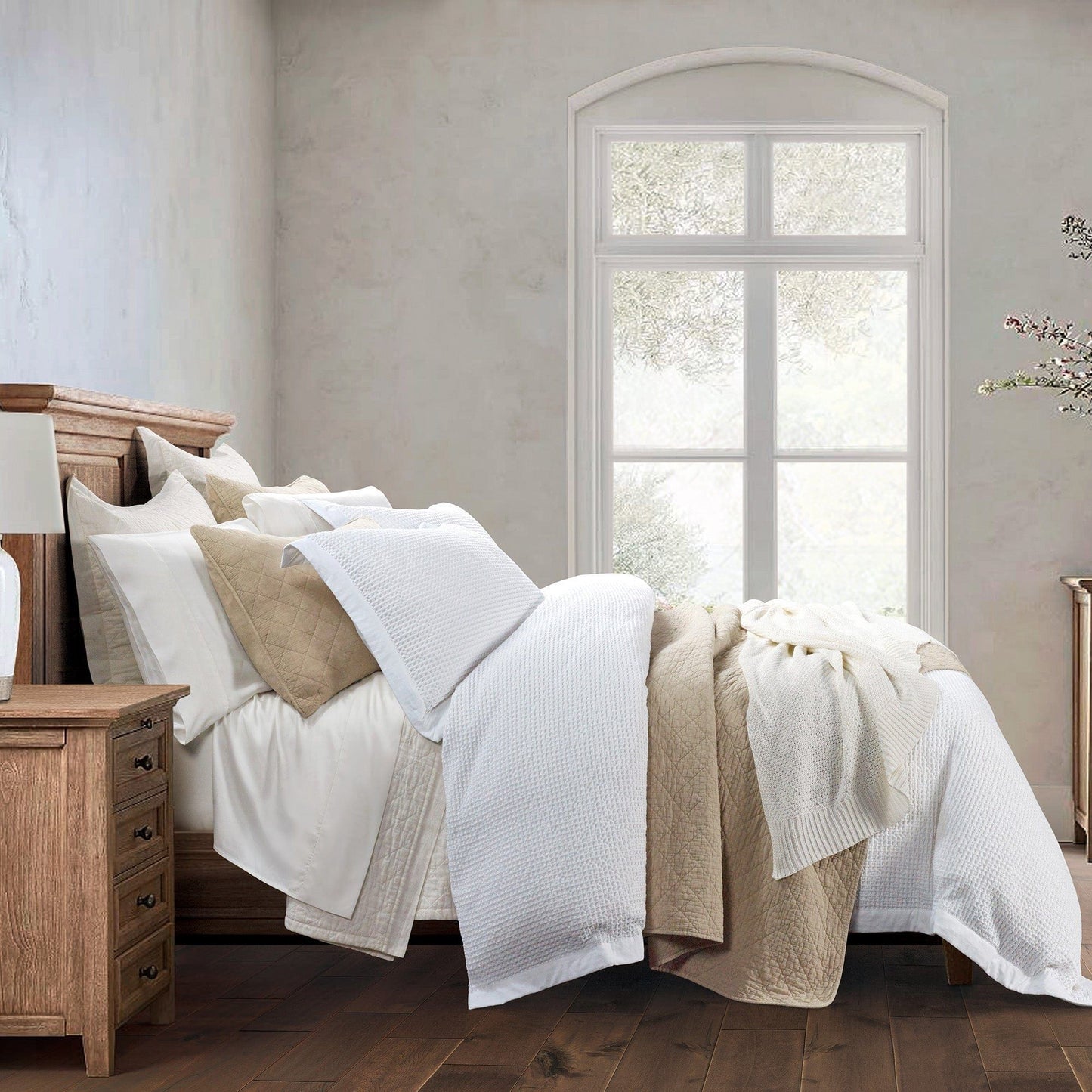 Stonewashed Cotton Waffle Weave - Queen Duvet Cover Set (Set of 3) - White