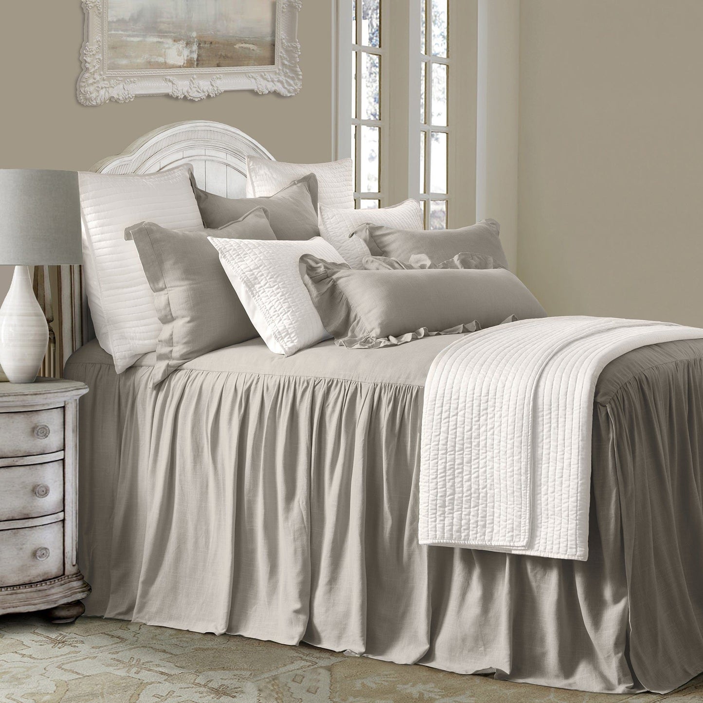 Luna - King Washed Linen Bedspread Set (Set of 3) - Taupe