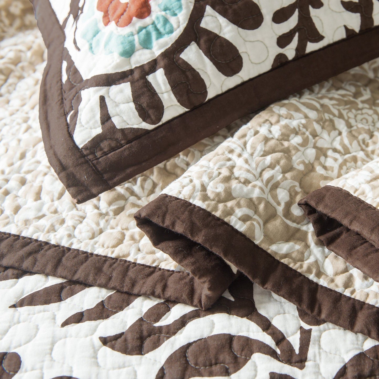 Rebecca - Twin Paisley Reversible Quilt Set (Set of 2) - Turquoise / Brown