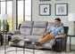 Felix - Sofa With 3 Recliners & Drop Down Table - Black / Granite