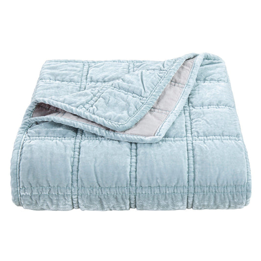 Stella - Faux Silk Velvet Double Box Stitch Throw - Icy Blue