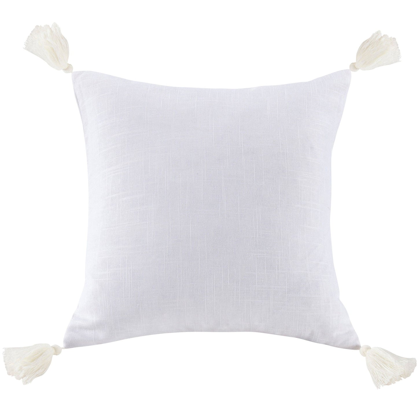 Luna - Washed Linen Tasseled Square Pillow - White