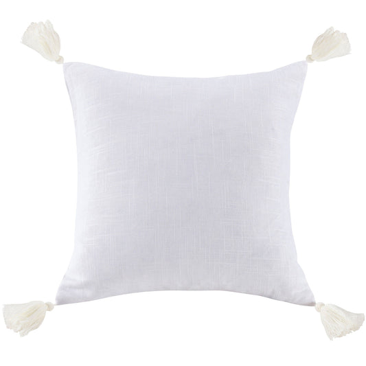Luna - Washed Linen Tasseled Square Pillow - White