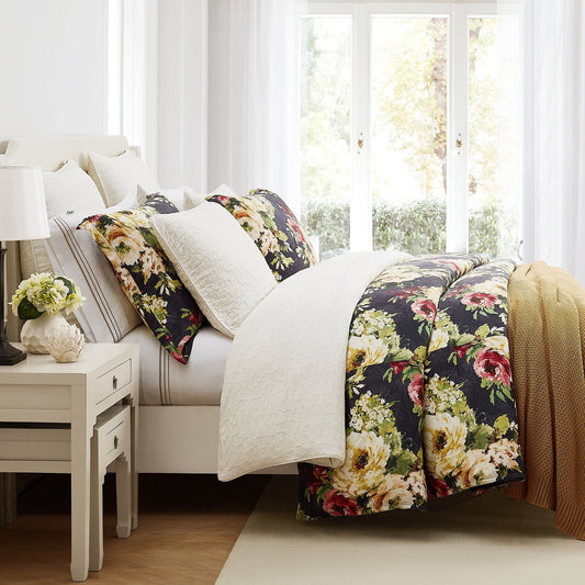Peony - Queen Washed Linen Comforter Set (Set of 3) - Charcoal