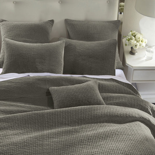 Stonewashed Cotton Velvet - Full/Queen Quilt Set (Set of 3) - Gray