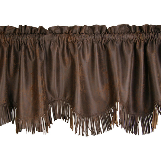 Rustic Barbwire - Fringed Antiqued Faux Suede Valance - Brown