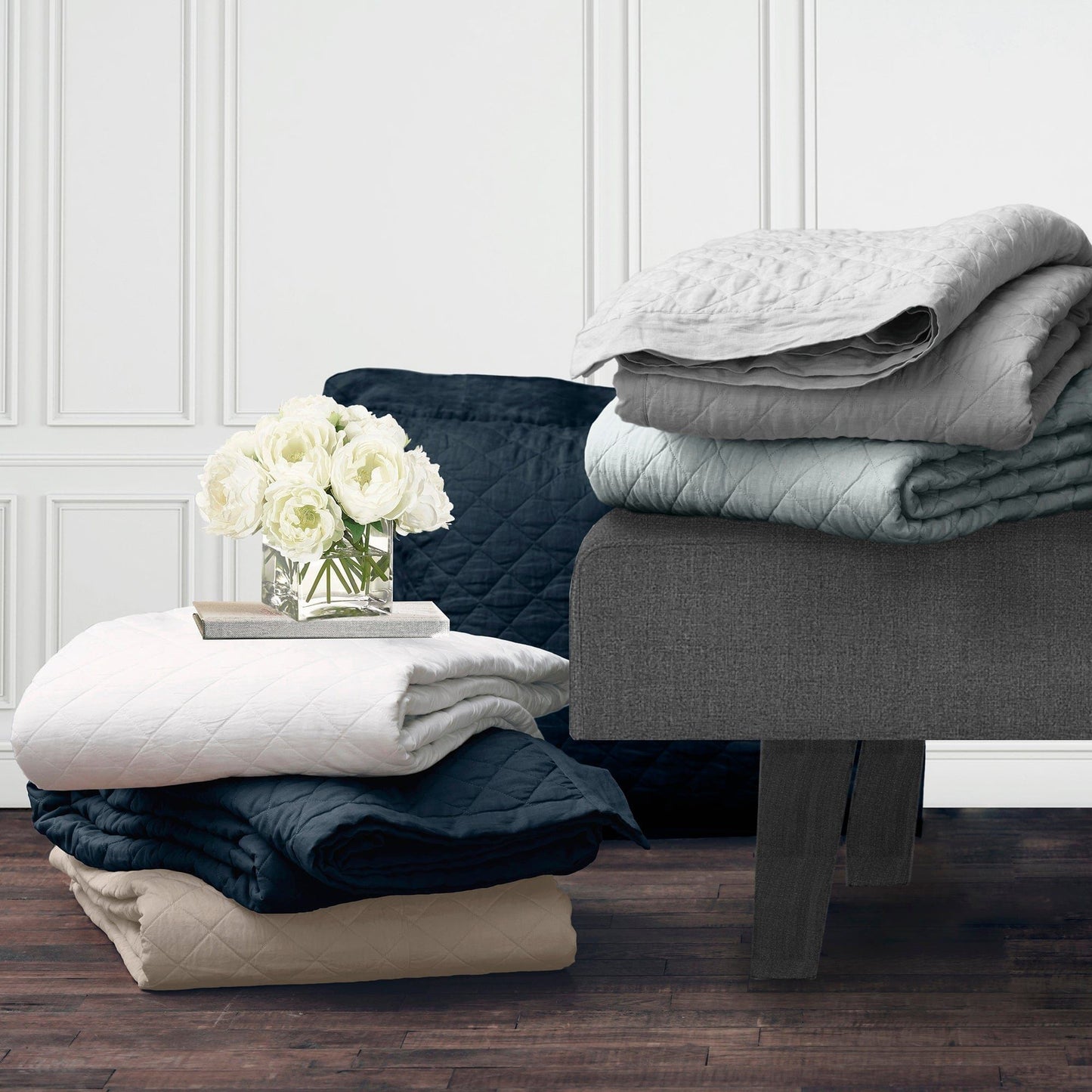 Diamond Linen - Full/Queen Linen Cotton Diamond Quilt - Khaki