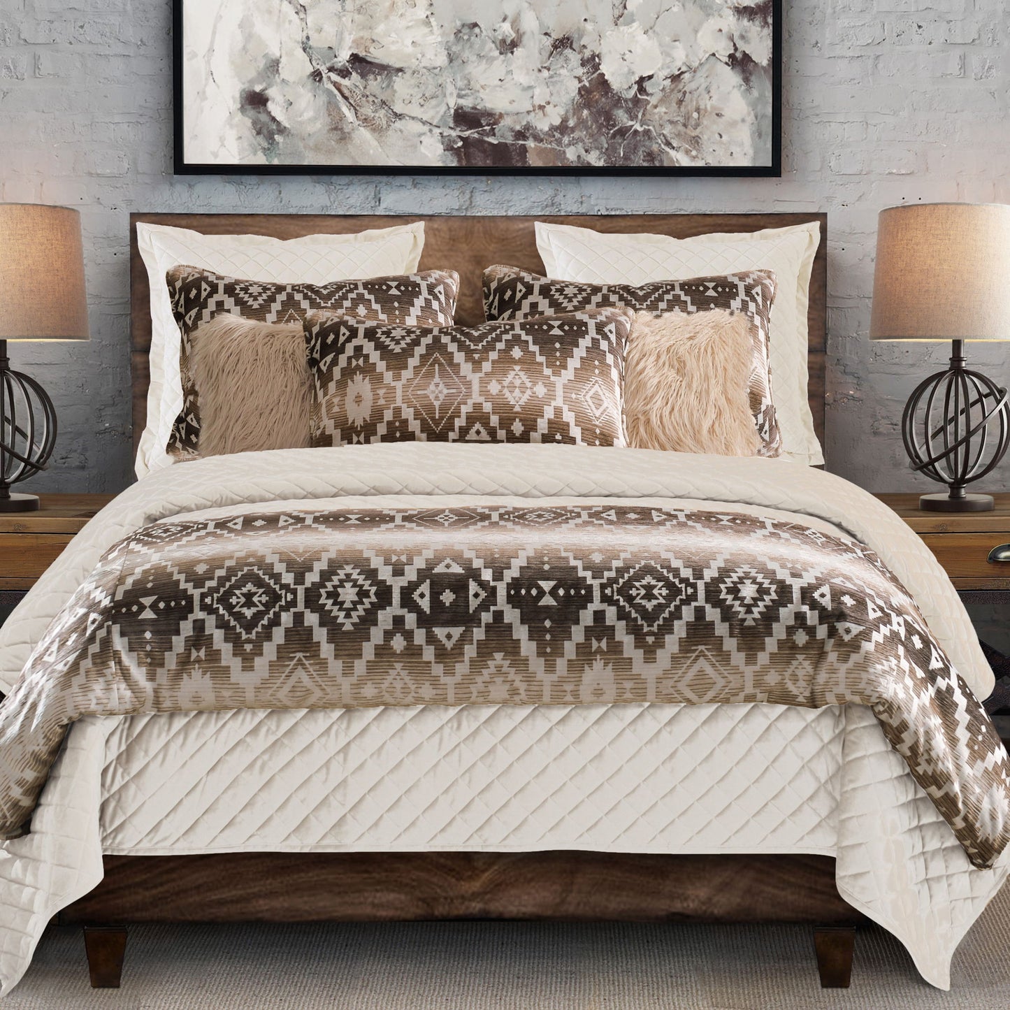 Chalet - King Aztec Duvet Cover Set (Set of 3) - White / Brown