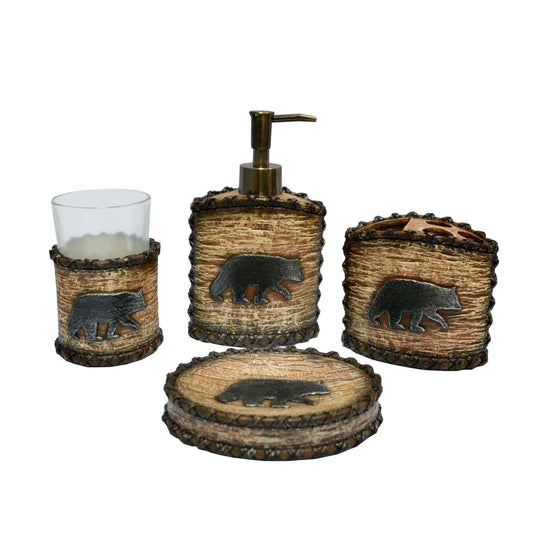 Lodge Bear - Countertop Bathroom Set (Set of 4) - Brown