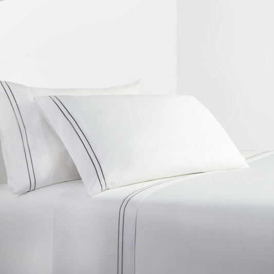 Stripe Sheet - King 350TC Embroidered Stripe Sheet Set (Set of 4) - White / Gray