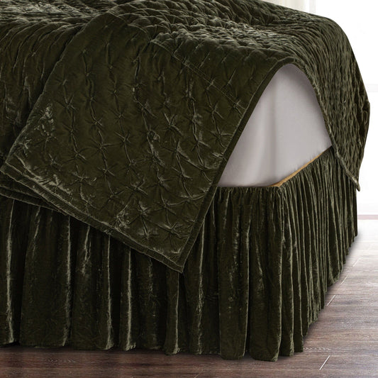 Stella - Queen Faux Silk Velvet Bed Skirt - Fern Green