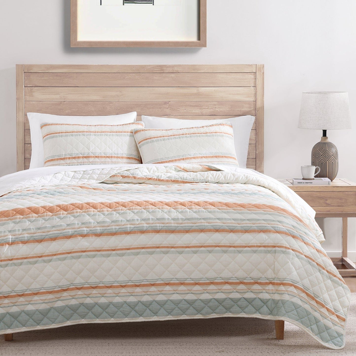 Mystic Stripe - Twin Cotton Gauze Quilt Set (Set of 2) - Coral